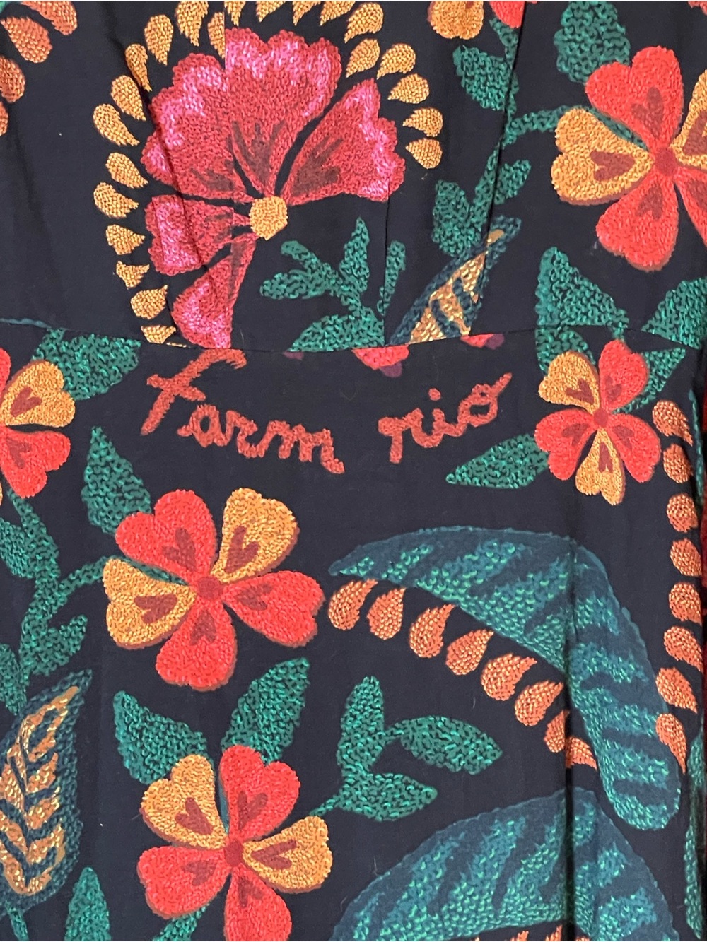 FARM Rio Black Floral V‑Neck Long Sleeve Maxi Dress with Green, Pink and Orange - Picture 4 of 7